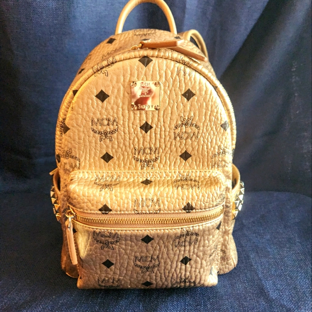 Mcm Champagne Gold Leather Backpack Gem